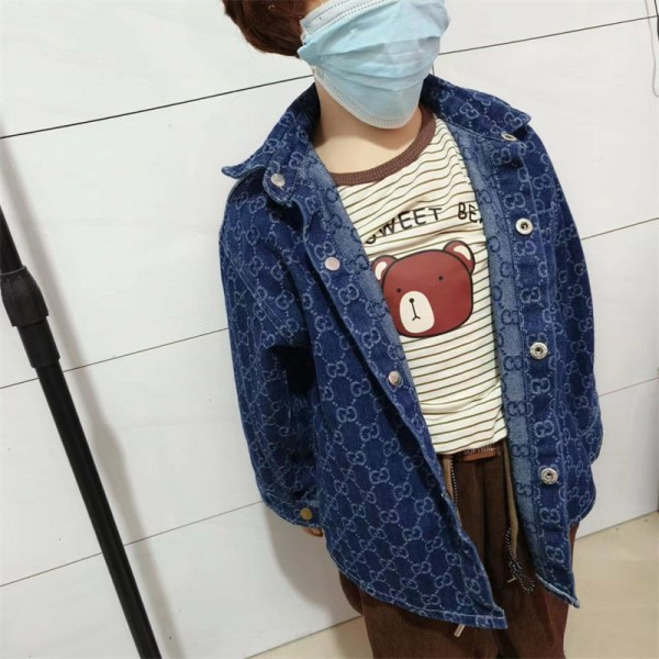 Gucci グッチハイブランドデニムジャケット 女の子 子供服 ジャケット 90 - 140cm デニムシャツ 長袖 デニムコート Gジャン ガールズ キッズ ポケット かわいい 春秋 カットソー 定番 ジャンパー
