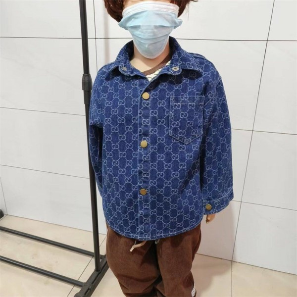 Gucci グッチハイブランドデニムジャケット 女の子 子供服 ジャケット 90 - 140cm デニムシャツ 長袖 デニムコート Gジャン ガールズ キッズ ポケット かわいい 春秋 カットソー 定番 ジャンパー