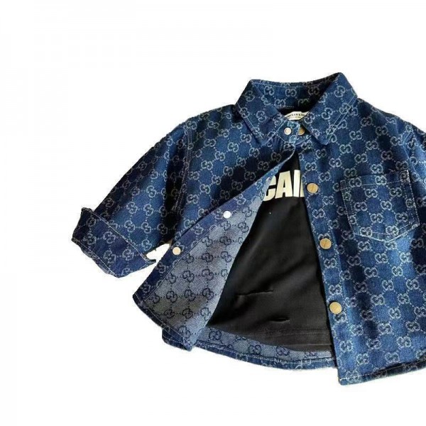 Gucci グッチハイブランドデニムジャケット 女の子 子供服 ジャケット 90 - 140cm デニムシャツ 長袖 デニムコート Gジャン ガールズ キッズ ポケット かわいい 春秋 カットソー 定番 ジャンパー