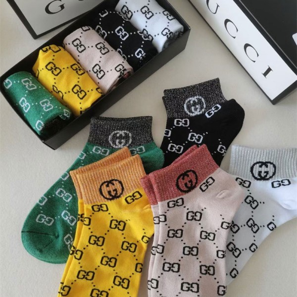 Gucci グッチレディース向け 靴下 かわいいコットン 靴下 メンズ 通気性浅口ソックス 女の子好き 韓国上質な コットン ソックス くつした5足セット