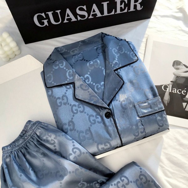 Gucci ブランド パジャマ レディース 上下セット 女性用 グッチ シルク 半袖 ショートパンツ ルームウェアセット 前開き 室内着 部屋着 滑らか 通気性 M - 2XL 薄手 肌に優しい 春 夏 秋 ナイトウェア
