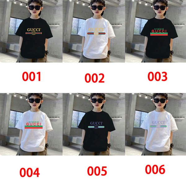 Gucci グッチ子供tシャツハイブランド夏Tシャツ スクリプトロゴ キッズ 半袖 丸首 綿100% バインダーネック ラバープリント ショートスリーブTシャツ ベーシック100 - 160cm