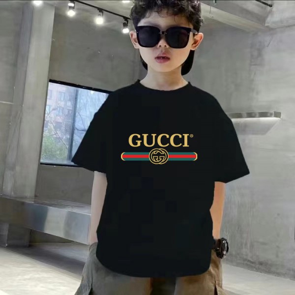 Gucci グッチ子供tシャツハイブランド夏Tシャツ スクリプトロゴ キッズ 半袖 丸首 綿100% バインダーネック ラバープリント ショートスリーブTシャツ ベーシック100 - 160cm