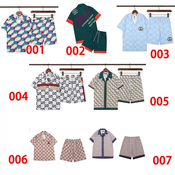 Gucci グッチハイブランド半袖シャツ メンズ 上下セット 夏 セットアップ S - 5XL 半袖 ハーフパンツ カジュアル 大きいサイズ トップス ショットパンツ 通気性 薄手 涼しい 吸汗速乾 おしゃれ 2点セット アウター メンズ 夏服