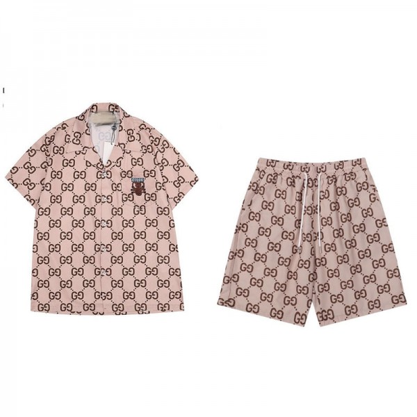 Gucci グッチハイブランド半袖シャツ メンズ 上下セット 夏 セットアップ S - 5XL 半袖 ハーフパンツ カジュアル 大きいサイズ トップス ショットパンツ 通気性 薄手 涼しい 吸汗速乾 おしゃれ 2点セット アウター メンズ 夏服