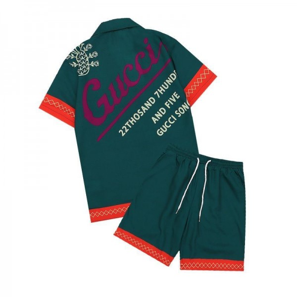 Gucci グッチハイブランド半袖シャツ メンズ 上下セット 夏 セットアップ S - 5XL 半袖 ハーフパンツ カジュアル 大きいサイズ トップス ショットパンツ 通気性 薄手 涼しい 吸汗速乾 おしゃれ 2点セット アウター メンズ 夏服