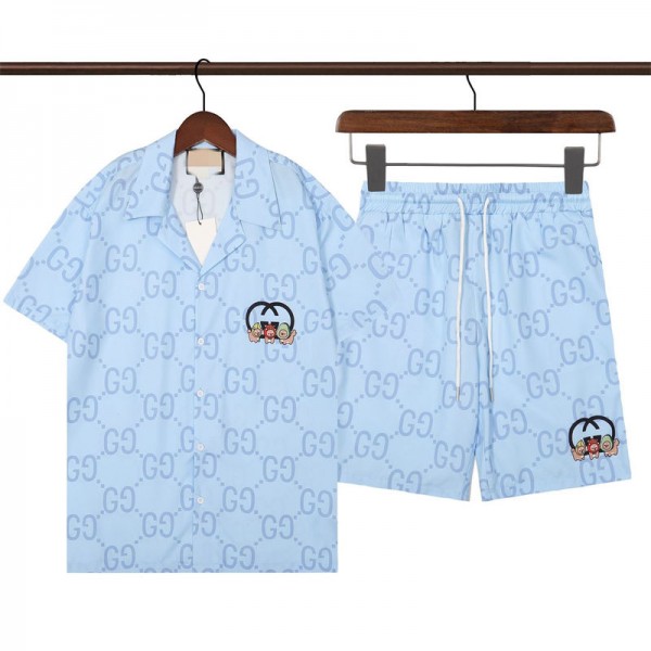 Gucci グッチハイブランド半袖シャツ メンズ 上下セット 夏 セットアップ S - 5XL 半袖 ハーフパンツ カジュアル 大きいサイズ トップス ショットパンツ 通気性 薄手 涼しい 吸汗速乾 おしゃれ 2点セット アウター メンズ 夏服