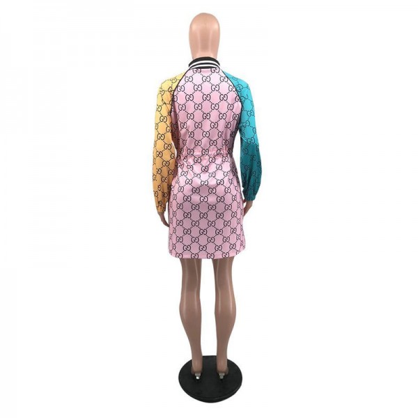 ブランド グッチワンピース レディースジャケット式 ジッパー Gucci ロングスカート ミディ丈 スリット ウエストゴム ベルトなし 上品 体型カバー 着瘦せ パーティー きれいめ カジュアル 通勤 大人 可愛い オフィス 春 秋 S  - 2XL