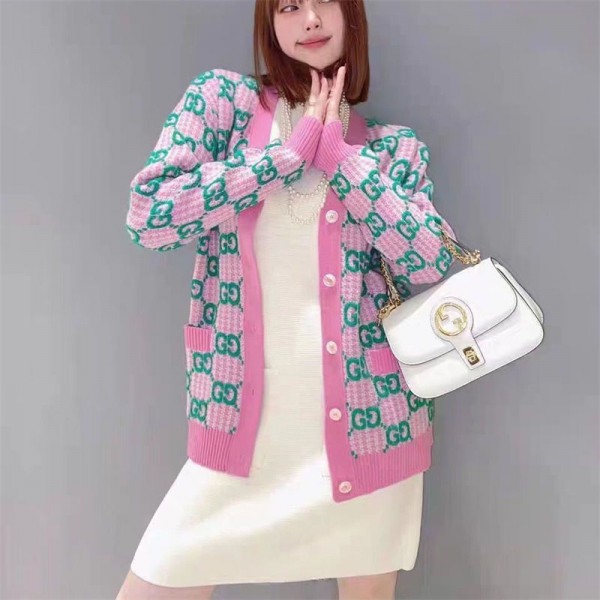 Gucci グッチブランドカーディガン レディース ロング丈 ニット ポケット付き S - XL カーデ オシャレ シンプル 長袖 柔らか 体型カバー 着痩せ 暖か 秋 冬 セーター 保温 アウター 秋 冬