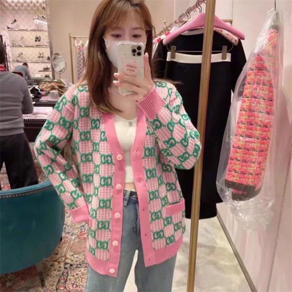 Gucci グッチブランドカーディガン レディース ロング丈 ニット ポケット付き S - XL カーデ オシャレ シンプル 長袖 柔らか 体型カバー 着痩せ 暖か 秋 冬 セーター 保温 アウター 秋 冬