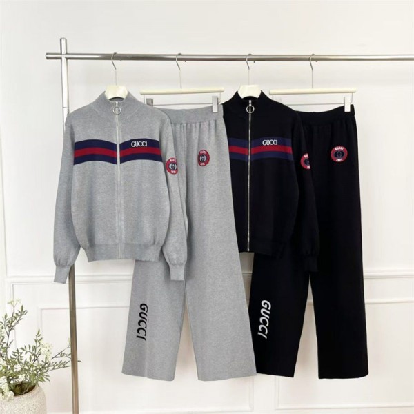 Gucci グッチブランドセットアップ 2点 ニット レディース コート ロングパンツ スリット カットソー ゆったり 大きいサイズ S - 2XL 春秋冬 大人 きれいめ 美脚 無地 オフィス 通勤 部屋着 スポーツ
