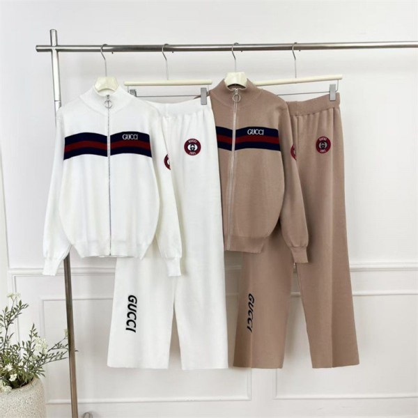 Gucci グッチブランドセットアップ 2点 ニット レディース コート ロングパンツ スリット カットソー ゆったり 大きいサイズ S - 2XL 春秋冬 大人 きれいめ 美脚 無地 オフィス 通勤 部屋着 スポーツ