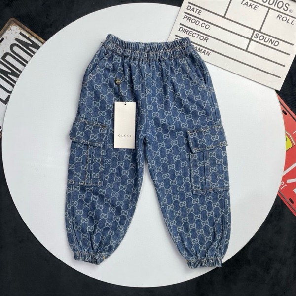 グッチブランド キッズ デニム パンツ GUCCI 子供服 ロングパンツ男の子 綿 GG柄 長ズボン 女の子 ジーンズ カジュアル ジュニア ゴムウエスト おしゃれ 小学生 100-160CM