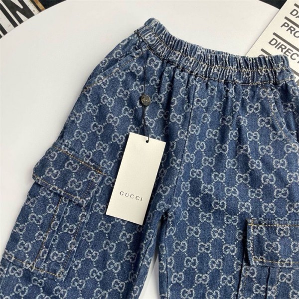 グッチブランド キッズ デニム パンツ GUCCI 子供服 ロングパンツ男の子 綿 GG柄 長ズボン 女の子 ジーンズ カジュアル ジュニア ゴムウエスト おしゃれ 小学生 100-160CM