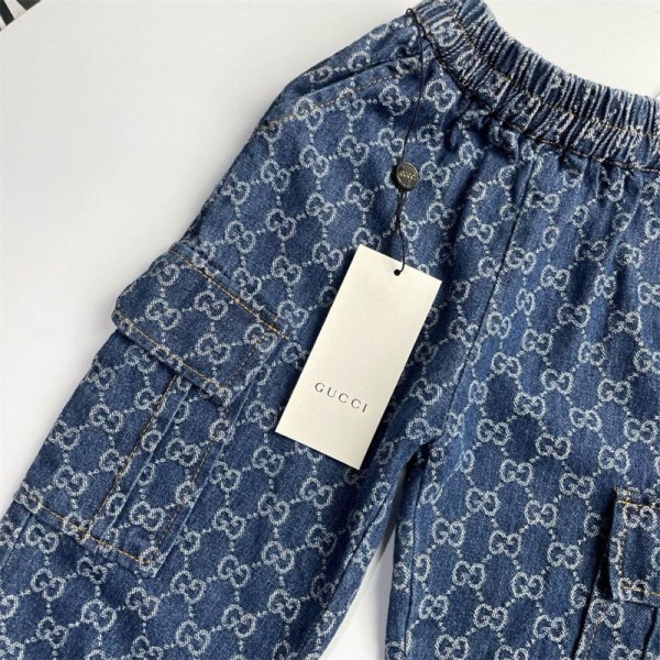 グッチブランド キッズ デニム パンツ GUCCI 子供服 ロングパンツ男の子 綿 GG柄 長ズボン 女の子 ジーンズ カジュアル ジュニア ゴムウエスト おしゃれ 小学生 100-160CM