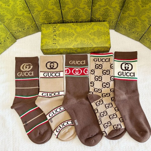 Gucci グッチハイブランド ソックス 綿製レディース向け 靴下 かわいい上質な コットン ソックス くつしたブランドソックス 男女兼用 ファッション 5足セット