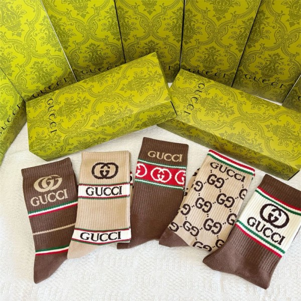 Gucci グッチハイブランド ソックス 綿製レディース向け 靴下 かわいい上質な コットン ソックス くつしたブランドソックス 男女兼用 ファッション 5足セット