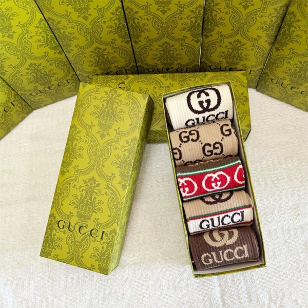 Gucci グッチハイブランド ソックス 綿製レディース向け 靴下 かわいい上質な コットン ソックス くつしたブランドソックス 男女兼用 ファッション 5足セット