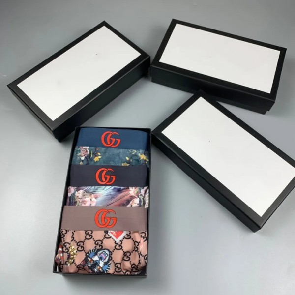 Gucciブランドメンズボクサーパンツ 薄型 3枚セット ブリーフ アイスシルク グッチ下着内衣 快適メッシュ 通気性 吸水速乾 ボクサーブリーフ 涼しい 夏の メンズ下着L-3XL