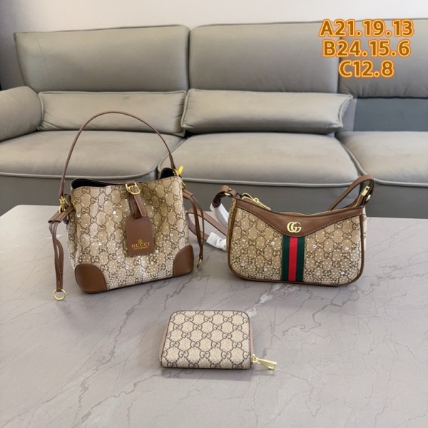 Gucci グッチハイブランドバケットバッグ ショルダーバッグ ミニ財布3点セット ブランドハンドバッグ斜め掛けバッグハイブランド レディースメンズ 肩掛けバッグブランドカジュアル
