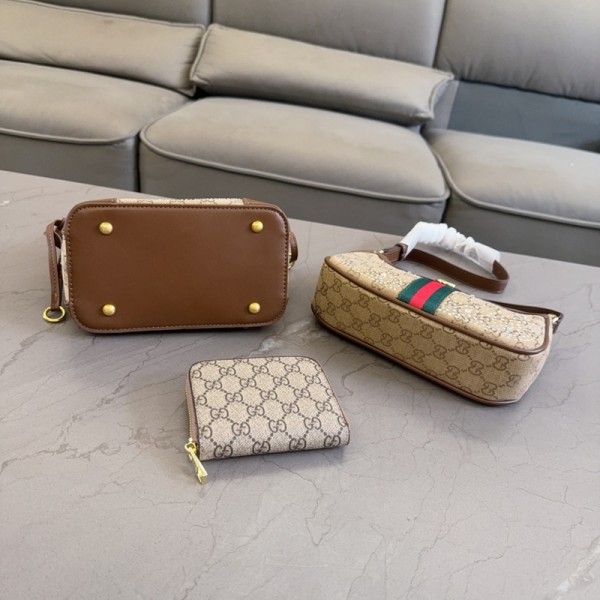 Gucci グッチハイブランドバケットバッグ ショルダーバッグ ミニ財布3点セット ブランドハンドバッグ斜め掛けバッグハイブランド レディースメンズ 肩掛けバッグブランドカジュアル