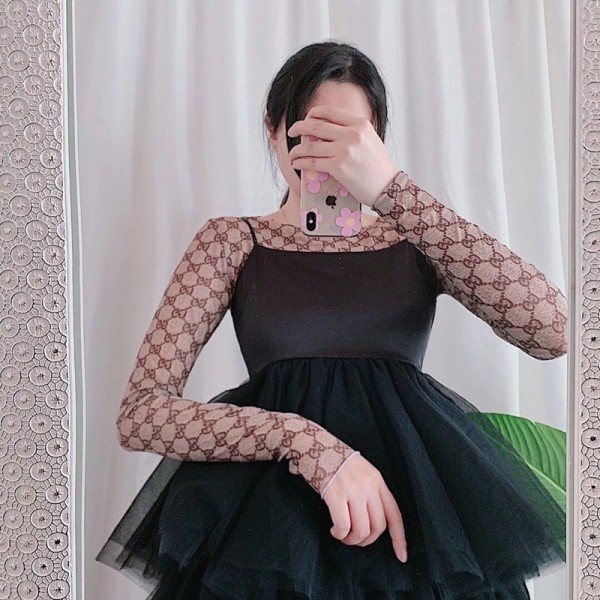 Gucci グッチハイブランド長袖tシャツ 修身 インナー 着痩せ 長袖Tシャツ 無地 丸ネック 网纱 透け感 カットソー シンプル Tシャツ スリム 着痩せ 伸縮性あり S-XL