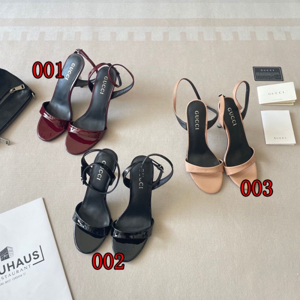Gucci グッチブランドサンダル エナメルサンダル ストラップサンダル ハイヒール8.0cm レディースシューズ 高級靴 美足 エレガント おしゃれ 225¬255MM