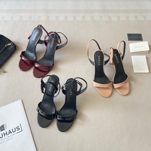Gucci グッチブランドサンダル エナメルサンダル ストラップサンダル ハイヒール8.0cm レディースシューズ 高級靴 美足 エレガント おしゃれ 225¬255MM