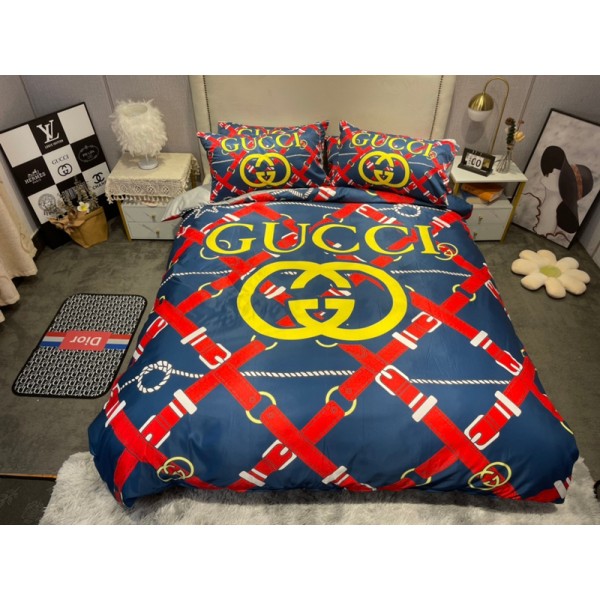 Gucci グッチブランド春夏寝具 4点セット シーツ/ボックスシーツ 選べる GUCCI ロゴ ベッドカバー 掛け布団カバー 枕カバー ベッドリネン クイーンサイズ キングサイズ 涼しい 肌触り良い おしゃれ