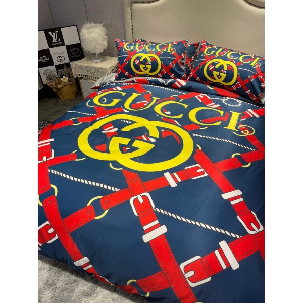 Gucci グッチブランド春夏寝具 4点セット シーツ/ボックスシーツ 選べる GUCCI ロゴ ベッドカバー 掛け布団カバー 枕カバー ベッドリネン クイーンサイズ キングサイズ 涼しい 肌触り良い おしゃれ