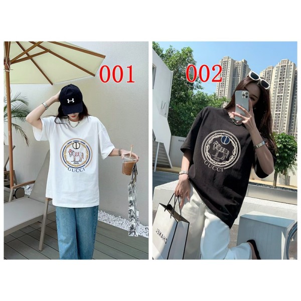 Gucci グッチブランドペア揃いtシャツカットソー コピーブランド半袖tシャツブランド黒白tシャツ高品質tシャツ ユニセック ブランド XS¬5XL