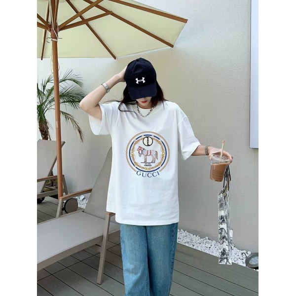 Gucci グッチブランドペア揃いtシャツカットソー コピーブランド半袖tシャツブランド黒白tシャツ高品質tシャツ ユニセック ブランド XS¬5XL