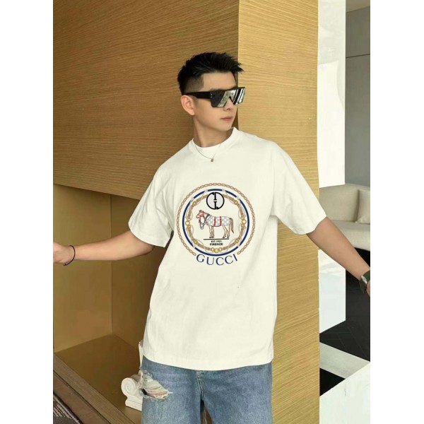 Gucci グッチブランドペア揃いtシャツカットソー コピーブランド半袖tシャツブランド黒白tシャツ高品質tシャツ ユニセック ブランド XS¬5XL