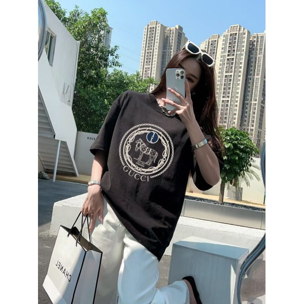 Gucci グッチブランドペア揃いtシャツカットソー コピーブランド半袖tシャツブランド黒白tシャツ高品質tシャツ ユニセック ブランド XS¬5XL