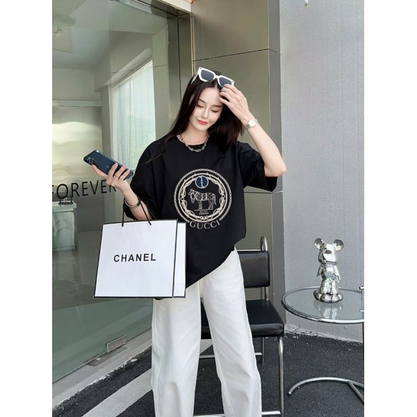 Gucci グッチブランドペア揃いtシャツカットソー コピーブランド半袖tシャツブランド黒白tシャツ高品質tシャツ ユニセック ブランド XS¬5XL