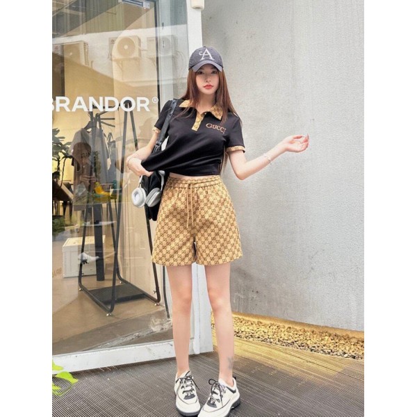 ブランドGUCCI夏服 レディース 男の子 夏服 グッチ半袖 ポロシャツ ハーフパンツ 上下セット カジュアル フォーマル 半袖Tシャツ ショートパンツ 2点セット S-L