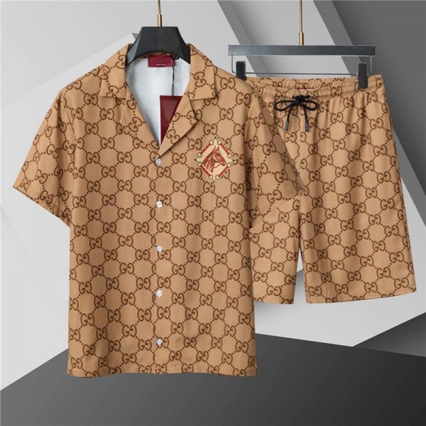 Gucci グッチtシャツハイブランドGG総柄 半袖シャツ ショーツ2点セット メンズ ビーチウェア リゾートセットアップ 海水浴 ルームウェア M-3XL