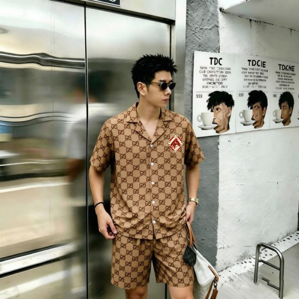 Gucci グッチtシャツハイブランドGG総柄 半袖シャツ ショーツ2点セット メンズ ビーチウェア リゾートセットアップ 海水浴 ルームウェア M-3XL