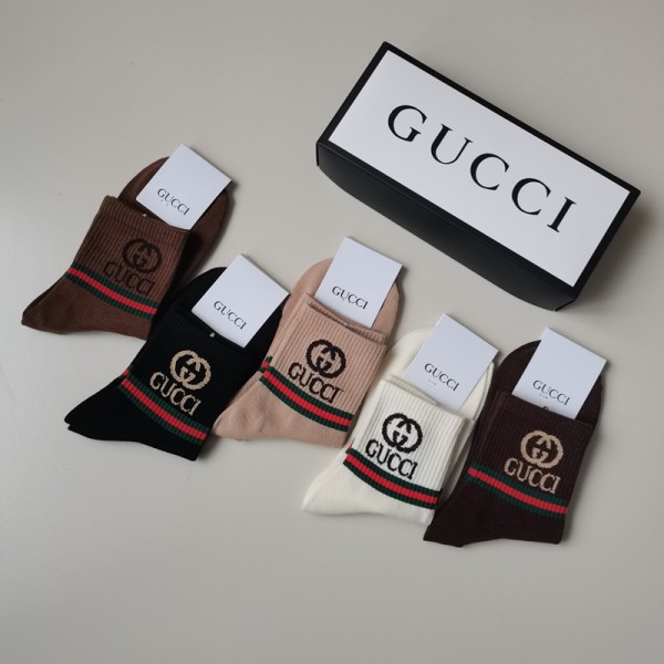 Gucci グッチハイブランド ソックス 綿製ブランドミドルソックス 高品質浅口ソックス 女の子好き 韓国上質な コットン ソックス くつした 5足セット
