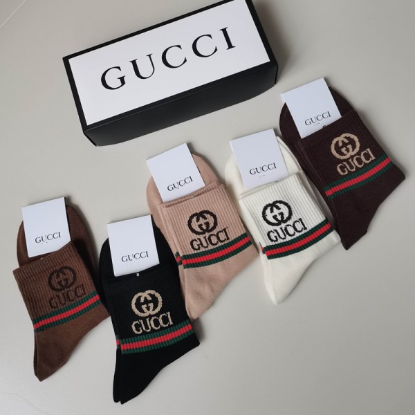 Gucci グッチハイブランド ソックス 綿製ブランドミドルソックス 高品質浅口ソックス 女の子好き 韓国上質な コットン ソックス くつした 5足セット