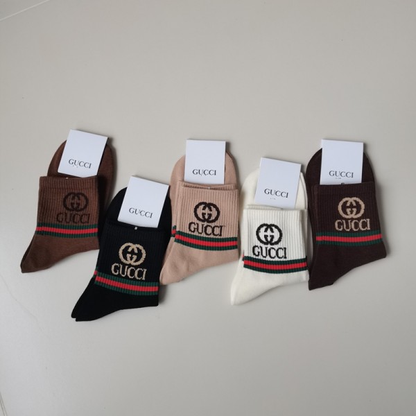 Gucci グッチハイブランド ソックス 綿製ブランドミドルソックス 高品質浅口ソックス 女の子好き 韓国上質な コットン ソックス くつした 5足セット