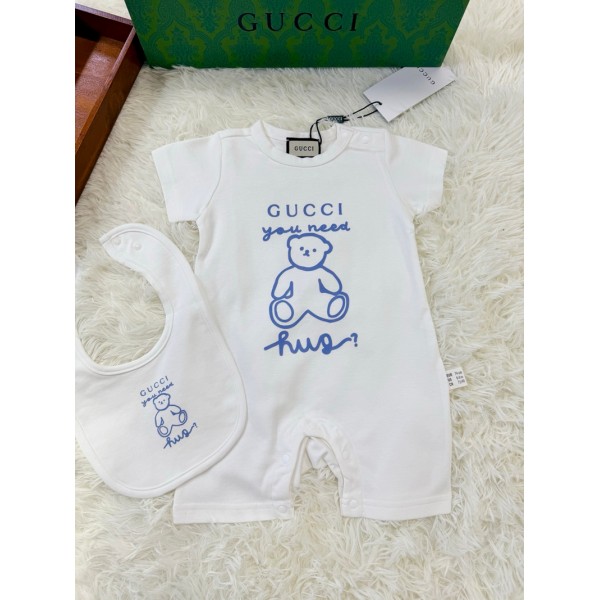 Gucci ブランドグッチベビー服 半袖 綿 ロンパース 赤ちゃんカバーオール 高品質 下開き 赤ちゃん 新生児服 夏 出産祝い 男の子 女の子  59¬90cm