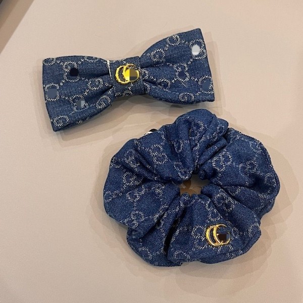 Gucci グッチブランドヘアシュシュ レディース デニムリボンバレッタ ブランドかわいい 蝶結びクリップ 髪アレンジ かわいいヘアピン ハイブランド