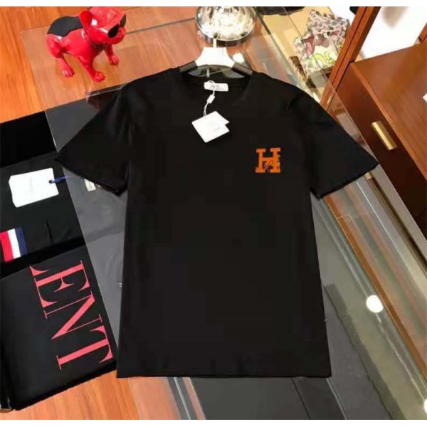 エルメス ブランド tシャツ シンプル 高品質 tシャツ 上着 Hermes 夏 半袖 コットン 肌に優しい tシャツ メンズ 丸首 tシャツ トップス