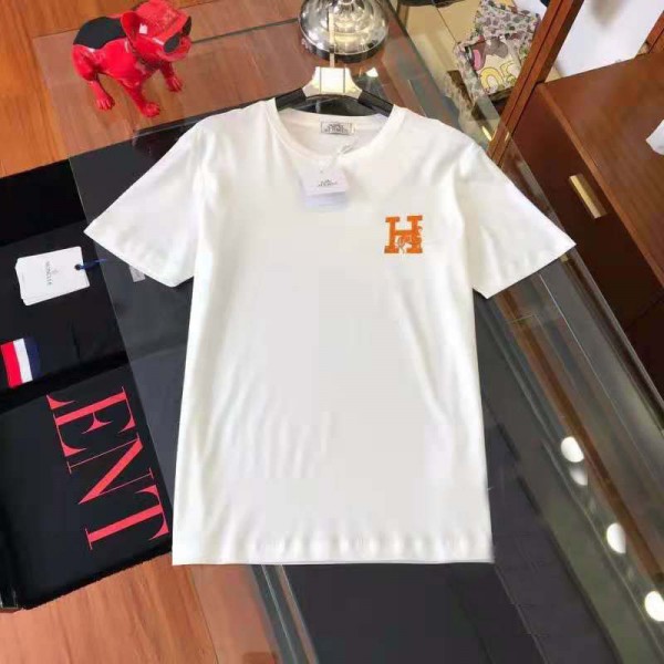 エルメス ブランド tシャツ シンプル 高品質 tシャツ 上着 Hermes 夏 半袖 コットン 肌に優しい tシャツ メンズ 丸首 tシャツ トップス