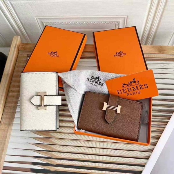 Hermes エルメスブランド二つ折り財布 レディース 短財布 PU革製 小銭入れ付 多カード入れ お札入れ 大容量 小型 軽量 多機能 ダブルボタン ダブルファスナー クリスマス 母の日プレゼント 自分用もプレゼント用も最適