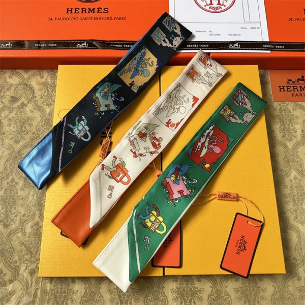 ブランドエルメス レディース スカーフ シルク風 Hermesリボンスカーフ 細長 ツイリー ネッカチーフ ヘアバンド バッグ飾り 多機能 ファッション 小物 通勤 旅行 春夏秋冬 おしゃれ プレゼント