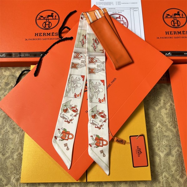 ブランドエルメス レディース スカーフ シルク風 Hermesリボンスカーフ 細長 ツイリー ネッカチーフ ヘアバンド バッグ飾り 多機能 ファッション 小物 通勤 旅行 春夏秋冬 おしゃれ プレゼント