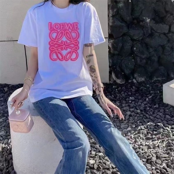 ロエベ ブランドTシャツ 半袖 コットン丸首 Tシャツ トップス カジュアル 着心地がよい シンプル カップル tシャツ 上着 夏