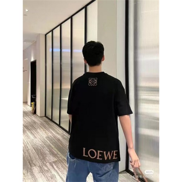 ロエベ ブランドTシャツ シンプル黒白2色 コットン 半袖 tシャツ 高品質 純綿 ゆったり 上着 tシャツ Loewe レディースメンズ 肌に優しい tシャツ トップス